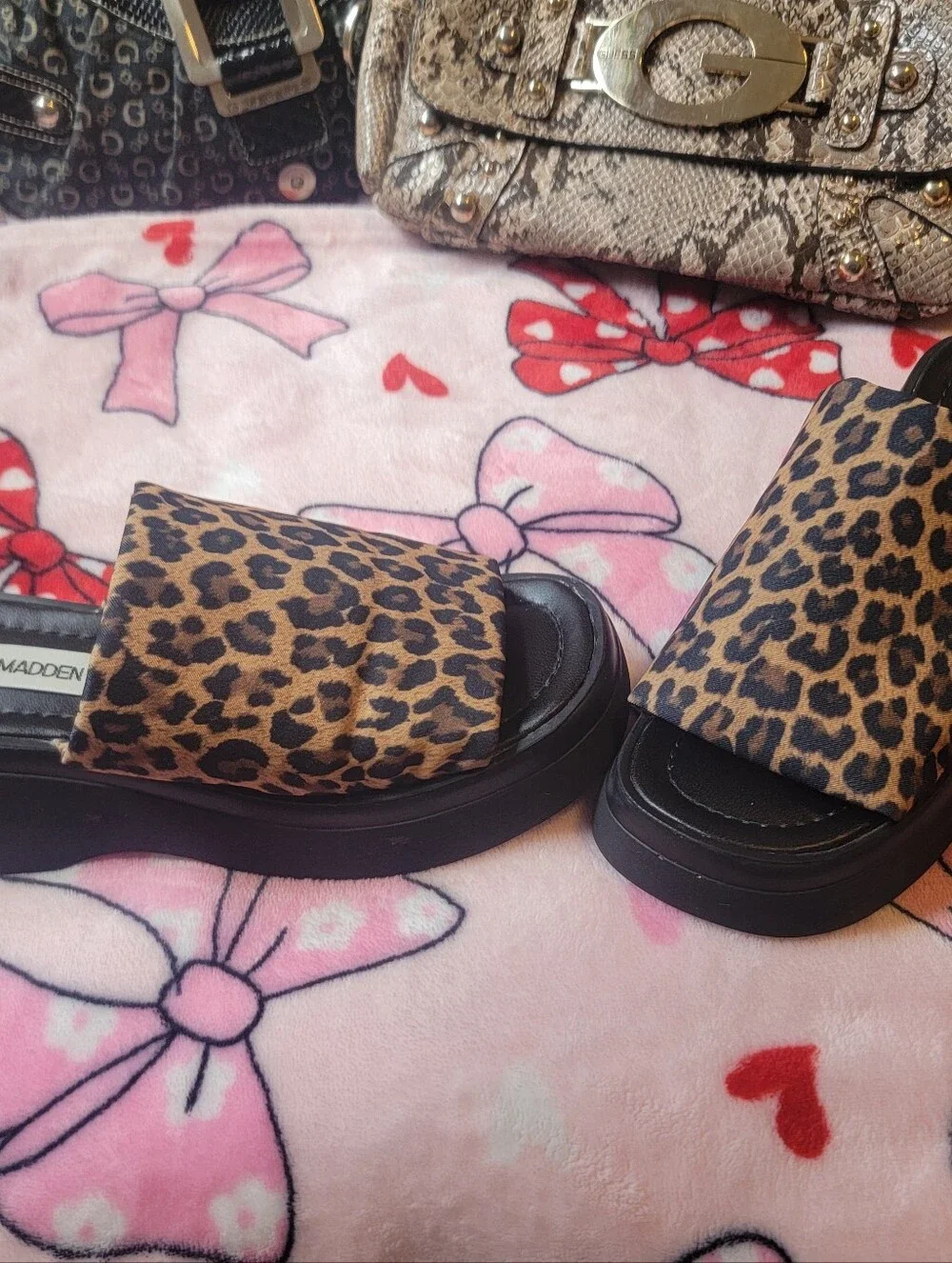 Y2k VTG Early 2000s Steve Madden Leopard Platform Slides Slip On Size 6